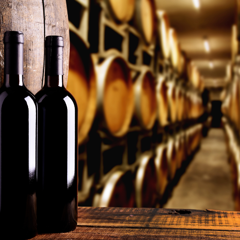 wine bottle displayed in basement storage